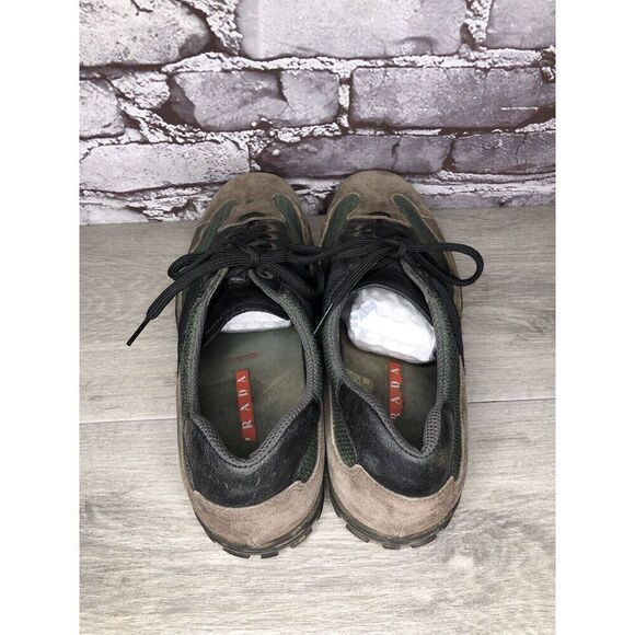 Prada Tan Suede Green Mesh Black Lace Up Casual Hiking Shoes Men Sz 7.5M US/41EU main image 7